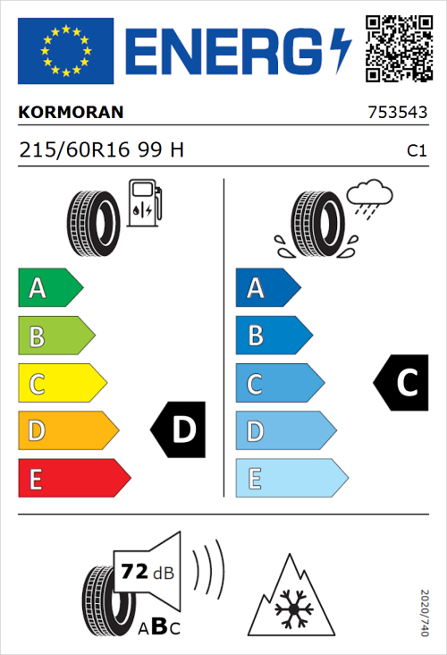 Tyre Label for Kormoran Snow 215/60R16 99H