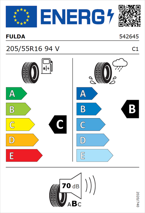 Tyre Label for Fulda EcoControl HP2 205/55R16 94V