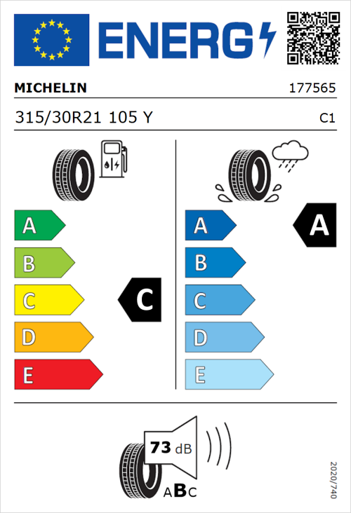 Tyre Label for Michelin Pilot Sport 4 S 315/30R21 105Y
