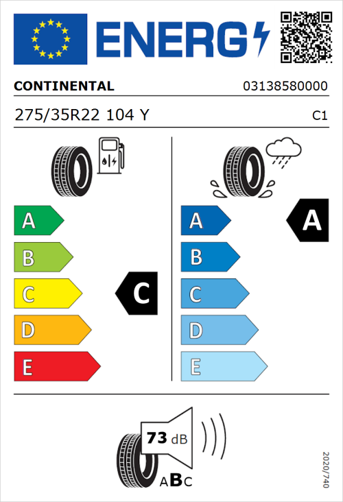 Tyre Label for Continental SportContact 7 275/35R22 104Y