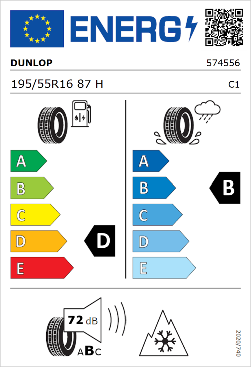 Tyre Label for Dunlop SP Winter Sport 5 195/55R16 87H