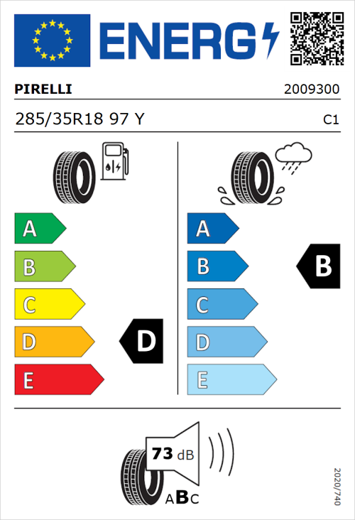 Tyre Label for Pirelli P Zero 285/35R18 97Y