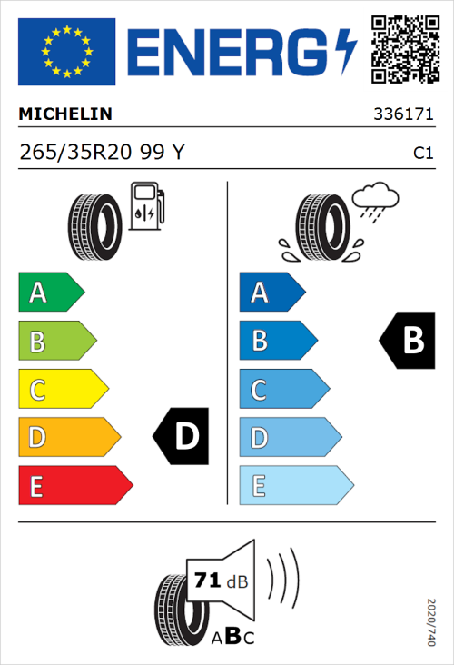 Tyre Label for Michelin Pilot Sport 4 S 265/35R20 99Y